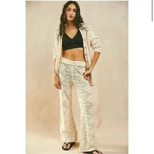 Free People Beach Cream Knit Boho Cover Up Pants and Jacket